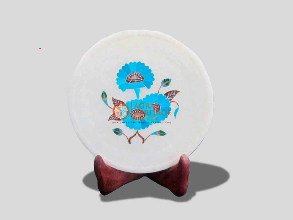 Round White Marble Turquoise Interior Dish Plate